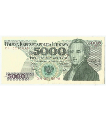 5000 zł Fryderyk Chopin,1988, seria DH, stan 2-