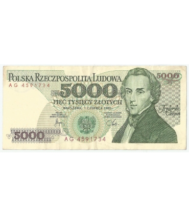 5000 zł Fryderyk Chopin,1988, seria AG, stan 2-