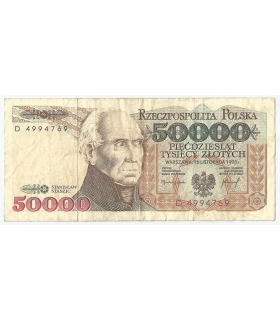 50000 zł Stanisław Staszic 1993, seria D stan 3-