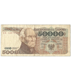 50000 zł Stanisław Staszic 1989, seria AD stan 3-
