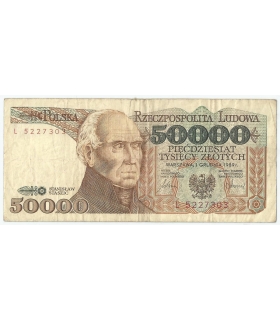 50000 zł Stanisław Staszic 1989, seria L stan 3-