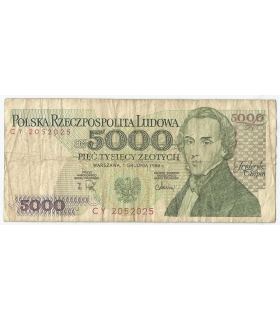 5000 zł Fryderyk Chopin,1988, seria CY, stan 3-/4+