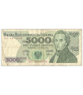 5000 zł Fryderyk Chopin,1988, seria DU, stan 3-/4+