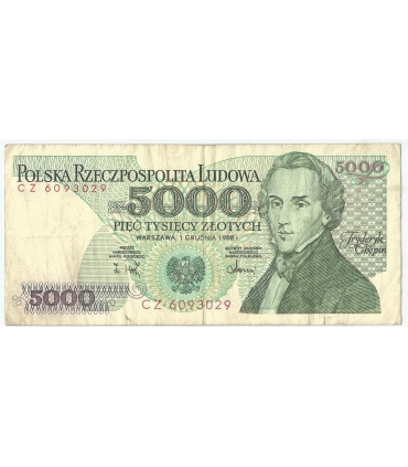 5000 zł Fryderyk Chopin,1988, seria CZ, stan 3-/4+