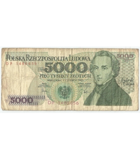 5000 zł Fryderyk Chopin,1988, seria DP, stan 3-/4+