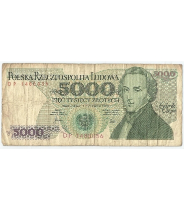 5000 zł Fryderyk Chopin,1988, seria DP, stan 3-/4+