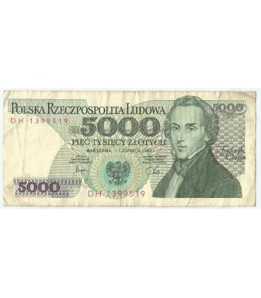 5000 zł Fryderyk Chopin,1988, seria DH, stan 3-/4+