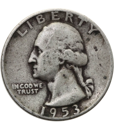 USA ¼ dolara (quarter, 25 centów), 1953 ćwierćdolarówka Waszyngtona, D, srebro Ag900