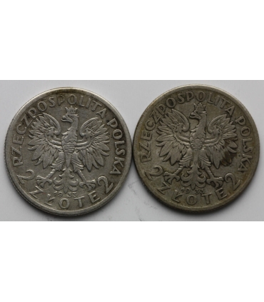 LOT 2 x 2 złote głowa kobiety 1933, 3+