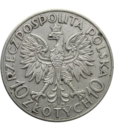 10 złotych Głowa kobiety 1932, stan 2, ładny detal
