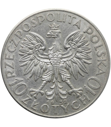 10 złotych Głowa kobiety 1932, stan 2/2-, ładny detal
