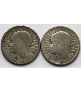 LOT 2 x 2 złote głowa kobiety 1933, 3+