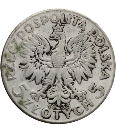 5 złotych głowa kobiety 1933, stan 3-
