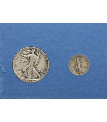 Set USA 1/2 dolara, half dollar 1942  idąca Wolność + 10 centów dime 1941 Mercury