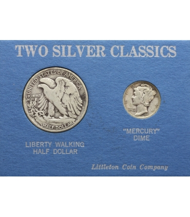 Set USA 1/2 dolara, half dollar 1942  idąca Wolność + 10 centów dime 1941 Mercury