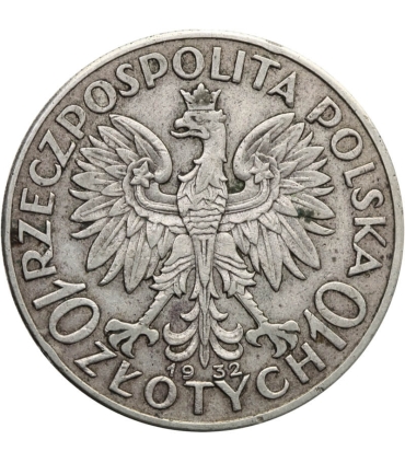 10 złotych Głowa kobiety 1932, stan 3+, dość ładny detal