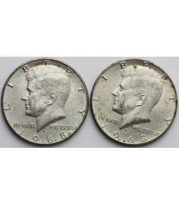 USA Lot: 2 x 1/2 dolara Kennedy 1968 srebro, 2+