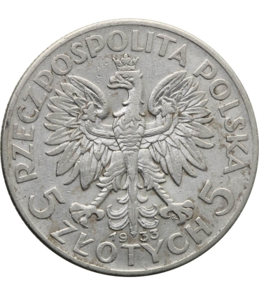 5 złotych głowa kobiety 1933, stan 3-