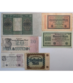 Niemcy, zestaw 6 banknotów 1922-1923