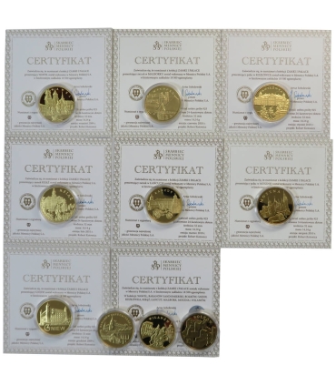 Zestaw 10 numizmatów Zamki i Pałace w etui, certyfikaty