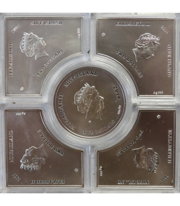 Zestaw 5 x 2 $ 2014 Niue Island – Pałac Woroncowa Krym, Srebro Ag999