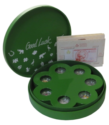 Good Luck – zestaw 9 srebrnych monet 1 Dollar Niue Island 2014, Ag 999, etui, certyfikaty