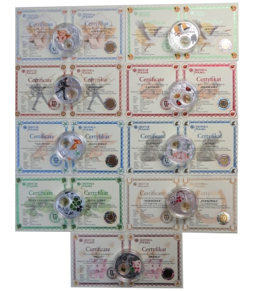 Good Luck – zestaw 9 srebrnych monet 1 Dollar Niue Island 2014, Ag 999, etui, certyfikaty