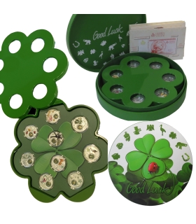 Good Luck – zestaw 9 srebrnych monet 1 Dollar Niue Island 2014, Ag 999, etui, certyfikaty