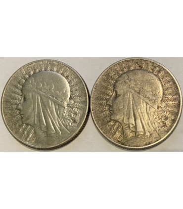 Lot 2x5 złotych głowa kobiety 1933, 1934, st. 3