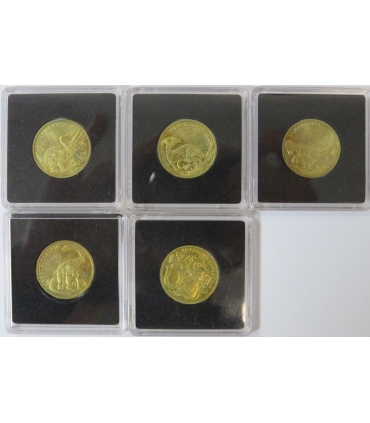 Zestaw 5 numizmatów - 4x 1dinozaury + 1x Potrójne szczęście