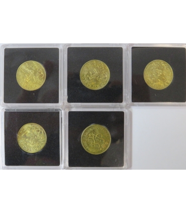 Zestaw 5 numizmatów - 4x 1dinozaury + 1x Potrójne szczęście