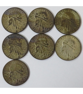 Lot 7x 10 złotych Głowa kobiety 1932, 1933, stan 3
