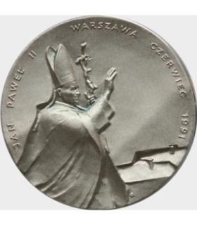 Medal Jan Paweł II, Warszawa czerwiec 1991, srebro Ag999, etui