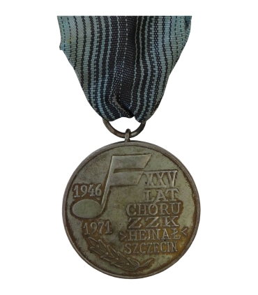 Medal 25-lecie Chóru ZZK „Hejnał” Szczecin 1946–1971 – kolejarski, PRL, z wstęgą