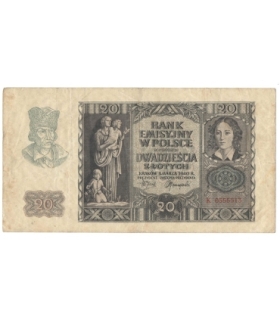 20 złotych 1940, stan 3-/4+, losowa seria i numeracja