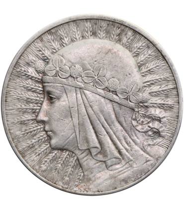 10 złotych Głowa kobiety 1932, stan 2-, ładny detal