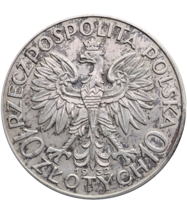 10 złotych Głowa kobiety 1932, stan 2-, ładny detal