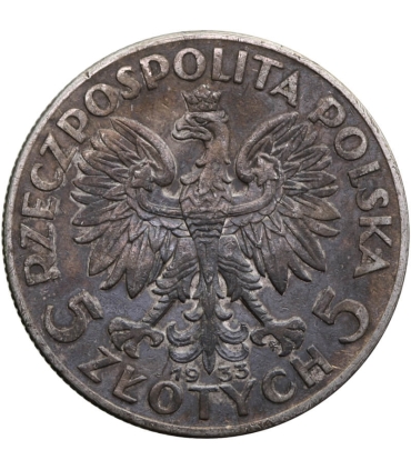 5 złotych głowa kobiety 1933, stan 3+