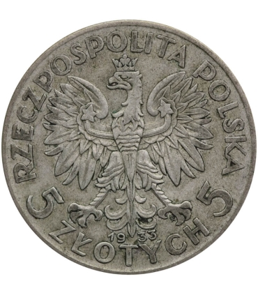5 złotych głowa kobiety 1933, stan 3-