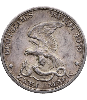 NIEMCY - PRUSY - 2 MARKI 1913 - Bitwa pod Lipskiem, srebro Ag900
