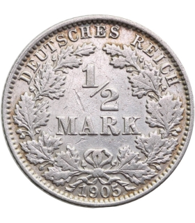 1/2 marki, Cesarstwo Niemieckie, 1905 E, stan 3