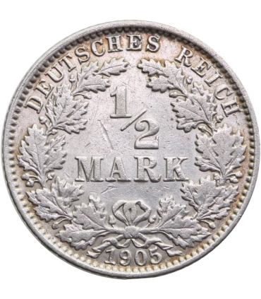 1/2 marki, Cesarstwo Niemieckie, 1905 E, stan 3