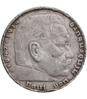 5 marek, Hindenburg, 1936, D, stan 3-