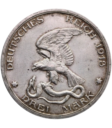 NIEMCY - PRUSY - 3 MARKI 1913 - Bitwa pod Lipskiem, srebro