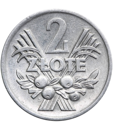 2 zł Jagody, 1973, st. 2, destrukt?, wgłębienie przy siódemce