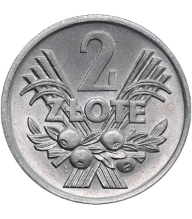 2 złote Jagody, 1972, stan 1, mennicza, zegarowy połysk