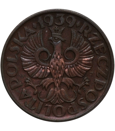2 grosze 1939, stan 2+, piękny detal