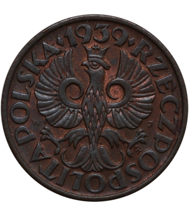 2 grosze 1939, stan 1-, piękny detal