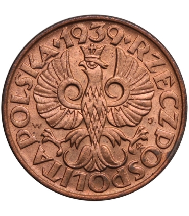 2 grosze 1939, stan 1/1-, piękny detal