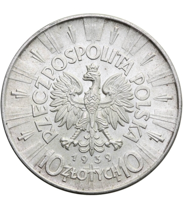 10 zł Piłsudski 1939, stan 1/1-, mennicza, rzadki rocznik,